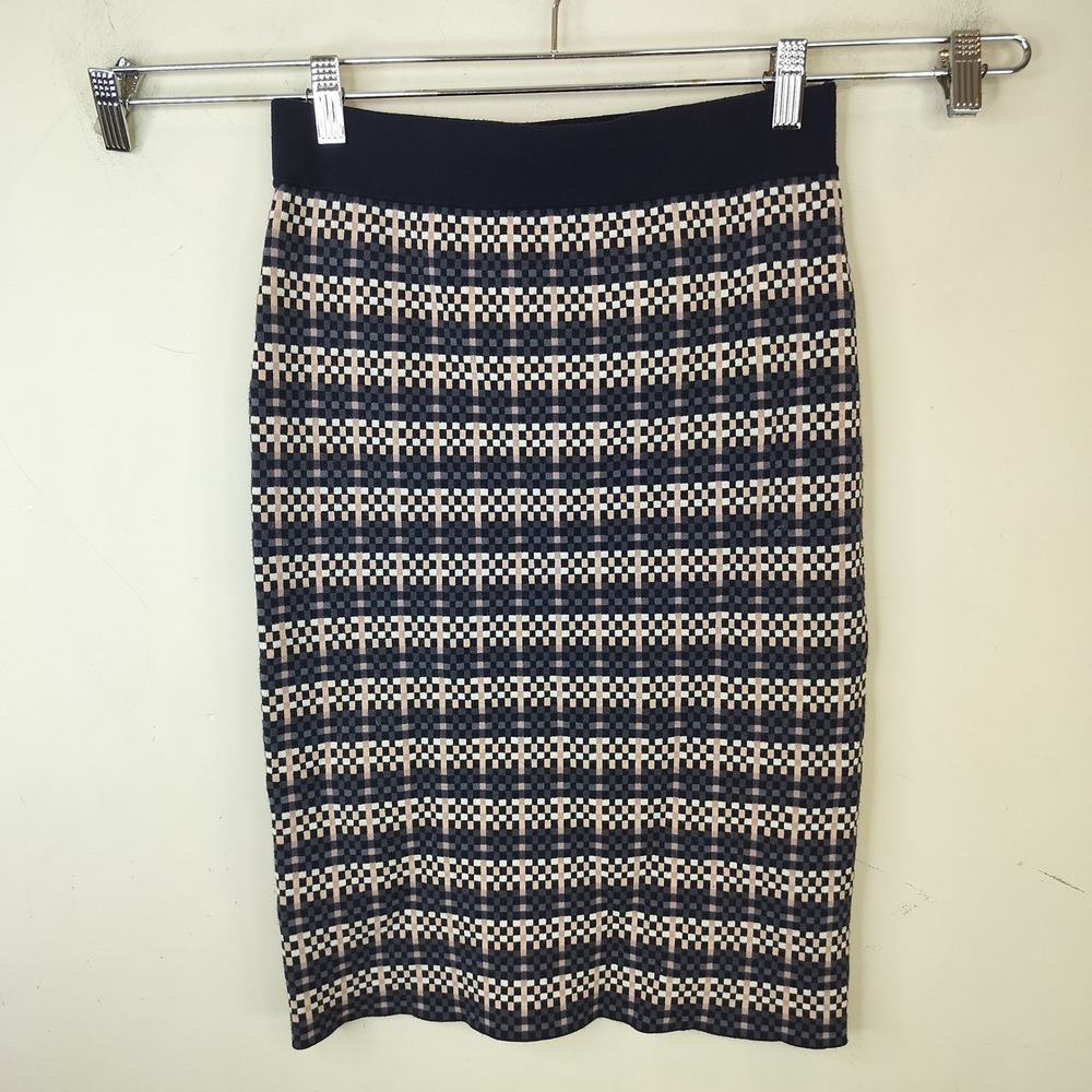 Ann Taylor Pencil Skirt Womens Small Knit Checkered Geometric Pull On Career